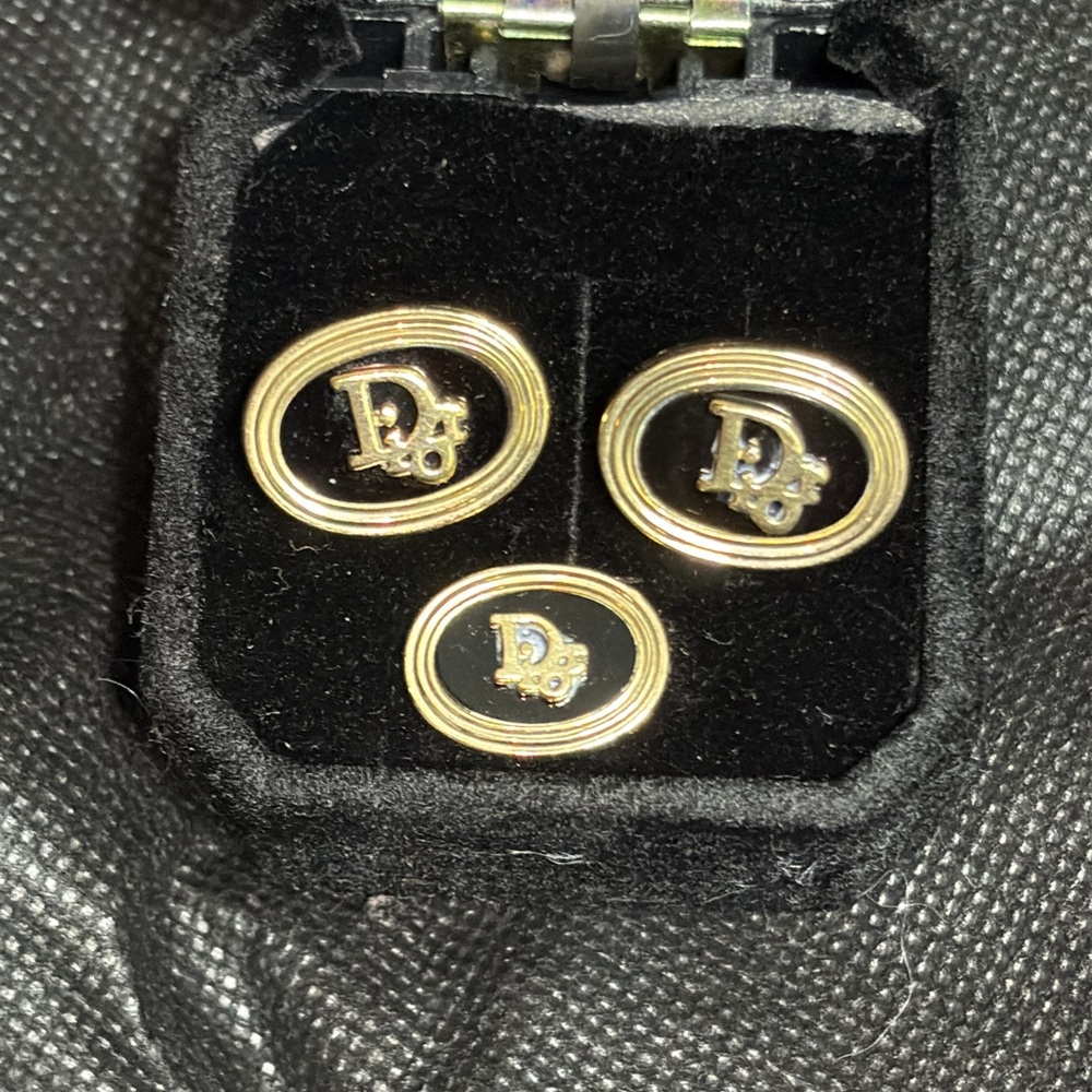 Dior Gold and Black Cuff Links Vintage including Tie Clip Free